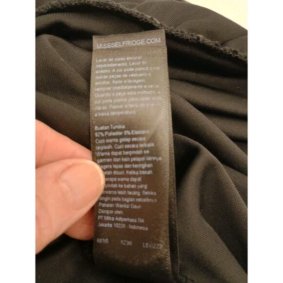 Miss Selfridge Women's Black Velvet Knee Length Babydoll Dress Waist Tie Size 8 - Picture 8 of 12